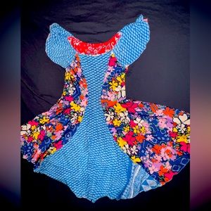 Twirly girl, flower dress, blue, and red two sided!